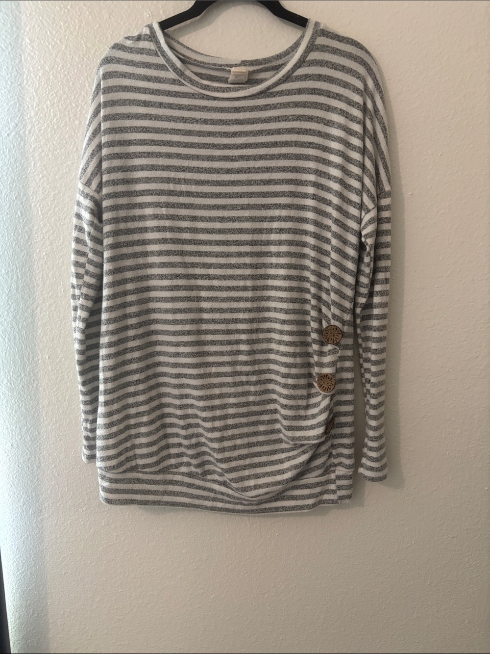 Men's Gray and White Striped Long-Sleeve Sweater